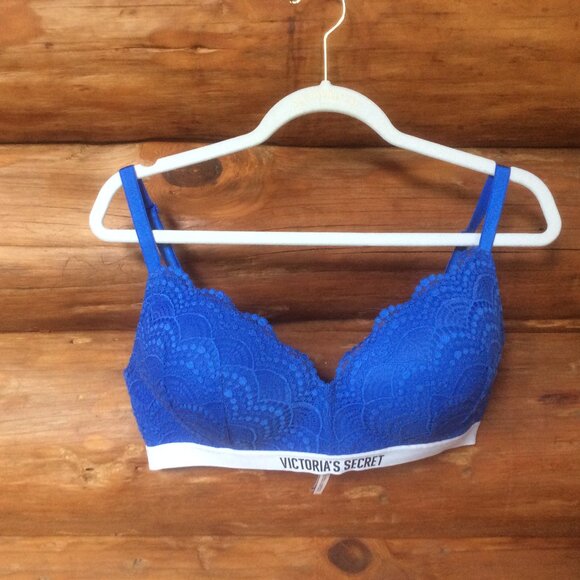 Victoria's Secret Other - Victoria's Secret Lined No Wire Bra Blue Lace Padded Logo Convertible Bra 38D